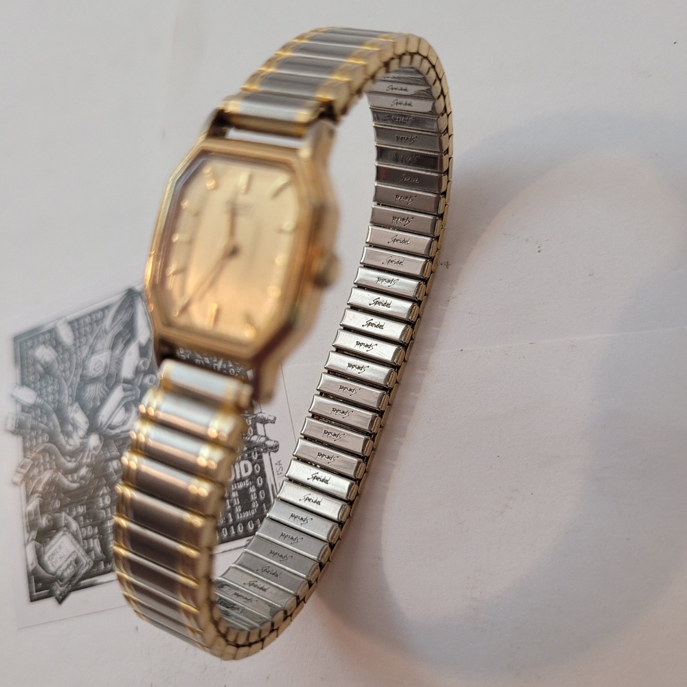 Seiko Watch Women Gold Tone Octagonal Case Two Tone Speidel Band 2C20-5769 Vtg